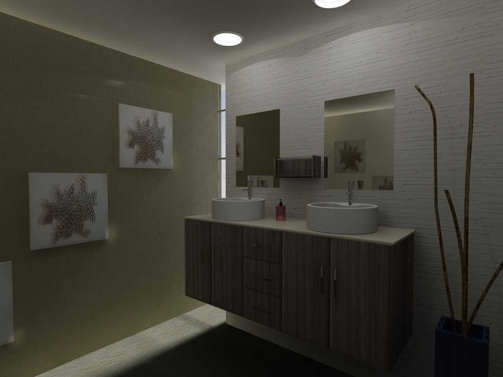 浴室柜白色洗脸盆和双镜洗手盆